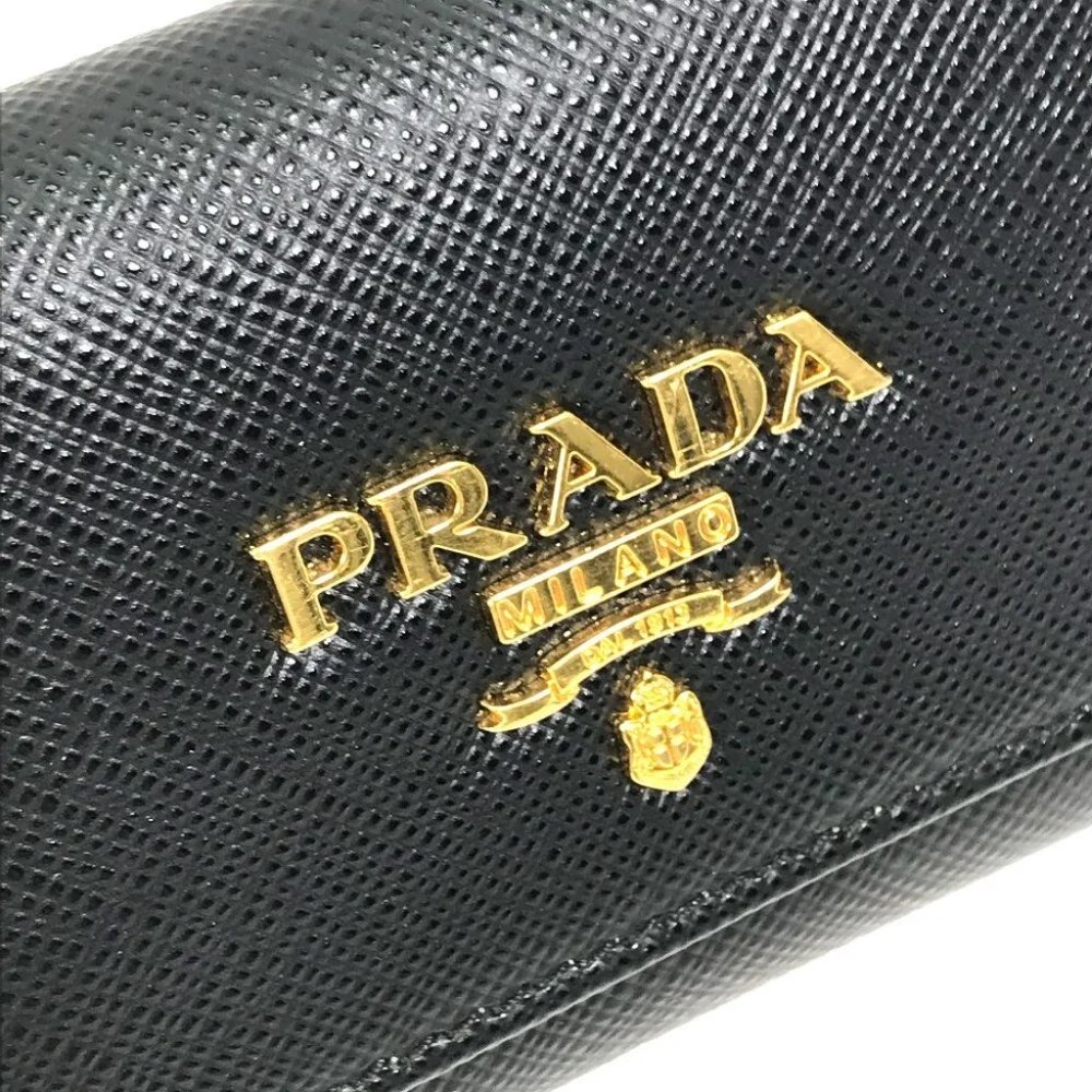 PRADA logo Key ring 4-Ring Key Case saffiano leather Black - Picture 8 of 12